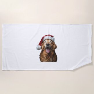 Golden Retriever Christmas Beach Towel
