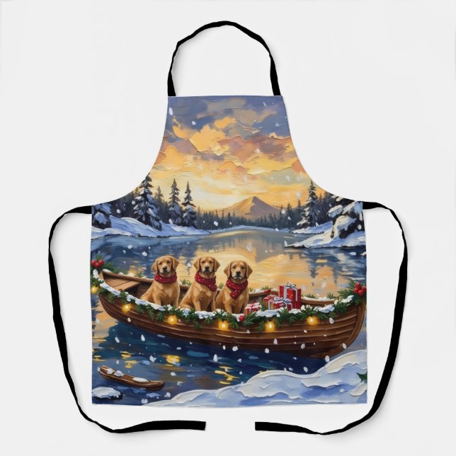Golden Retriever Christmas Boat Holiday Apron (Front)