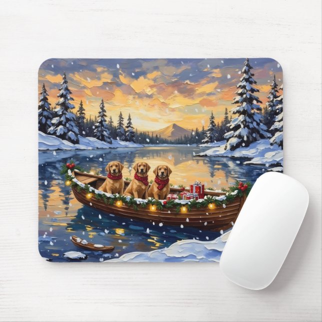 Golden Retriever Christmas Boat Holiday Mouse Mat (With Mouse)