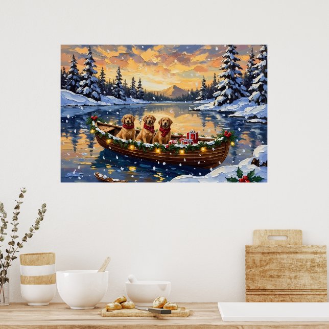 Golden Retriever Christmas Boat Holiday Poster (Kitchen)