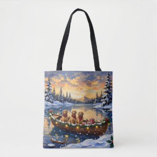 Golden Retriever Christmas Boat Holiday Tote Bag