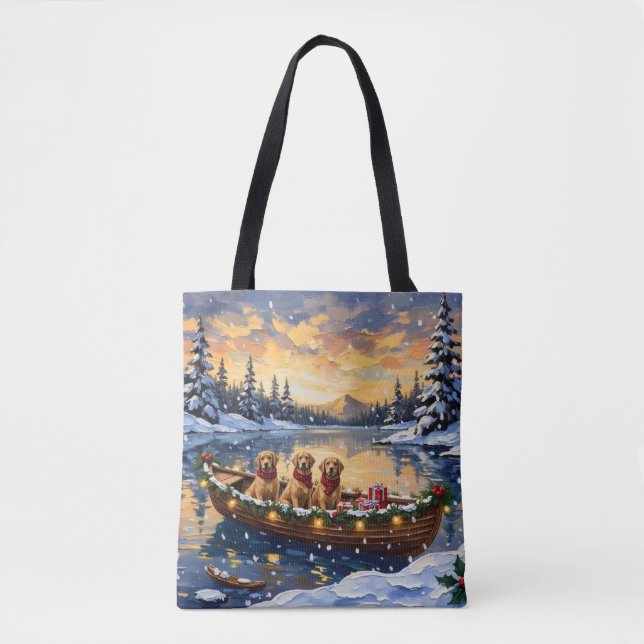 Golden Retriever Christmas Boat Holiday Tote Bag (Front)