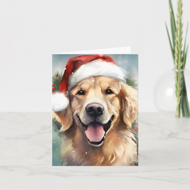 Golden Retriever Christmas brush painting artwork Card (Front)