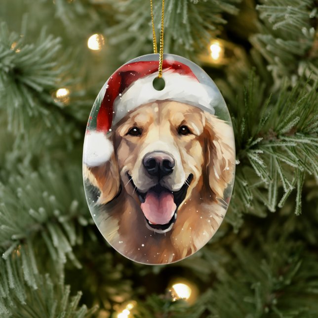 Golden Retriever Christmas brush painting artwork Ceramic Tree Decoration (Tree)