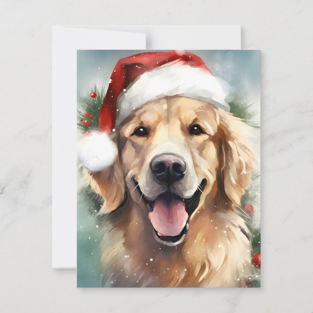Golden Retriever Christmas brush painting artwork Holiday Card (Front)