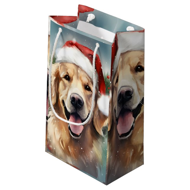 Golden Retriever Christmas brush painting artwork Small Gift Bag (Back Angled)