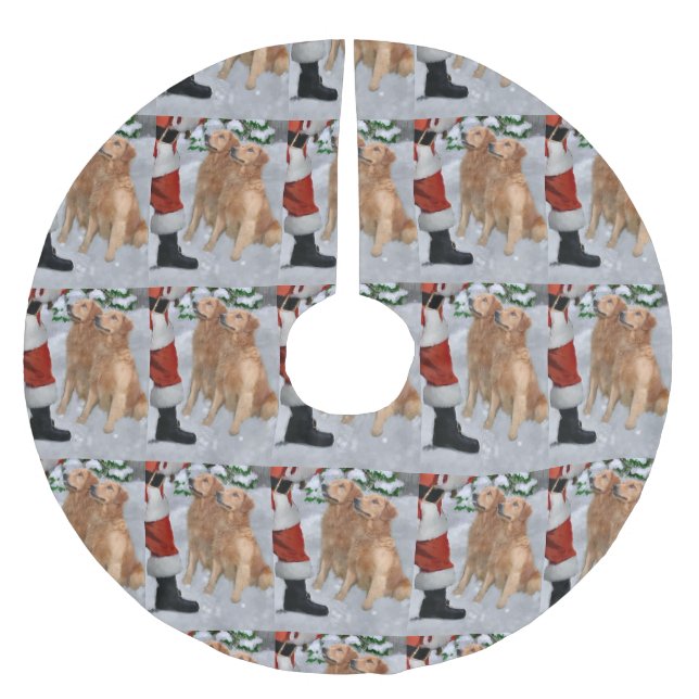Golden Retriever Christmas Brushed Polyester Tree Skirt (Front)