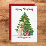 Golden Retriever Christmas Card<br><div class="desc">Cute Golden Retriever Christmas Card featuring Christmas tree and gift. Personalise with your text.</div>