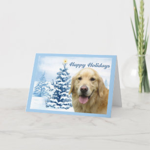 Golden Retriever  Christmas Card Blue Tree