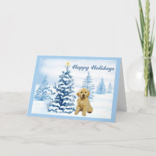 Golden Retriever  Christmas Card Blue Tree6