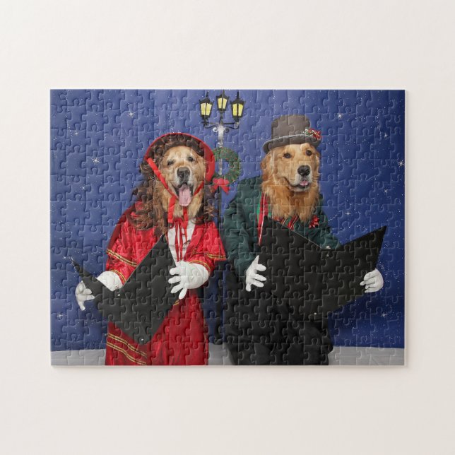 Golden Retriever Christmas Carolers Jigsaw Puzzle (Horizontal)