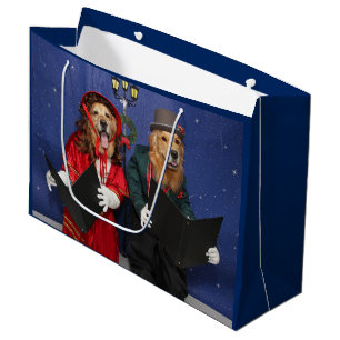 Golden Retriever Christmas Carolers Large Gift Bag
