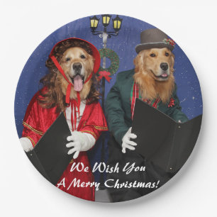 Golden Retriever Christmas Carolers Paper Plate