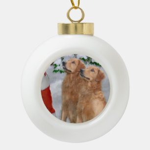 Golden Retriever Christmas Ceramic Ball Christmas Ornament