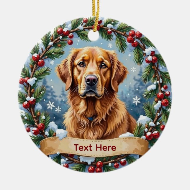 Golden Retriever Christmas Ceramic Tree Decoration (Front)