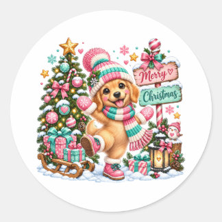 Golden Retriever Christmas Classic Round Sticker