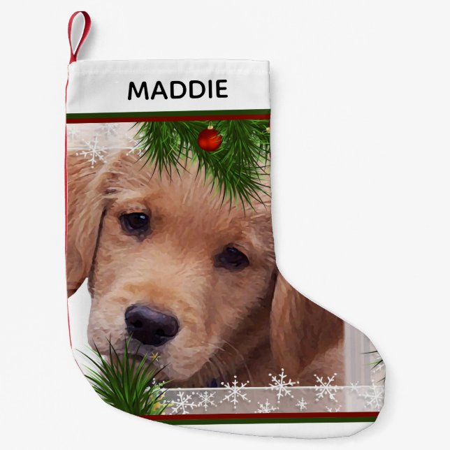 Golden Retriever Christmas - Cute Dog Puppy Small Christmas Stocking (Front)