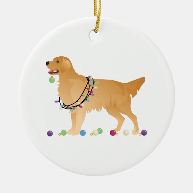 Golden Retriever Christmas Design Ceramic Tree Decoration (Front)