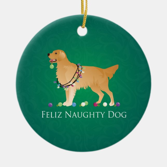 Golden Retriever Christmas Design Ceramic Tree Decoration (Front)