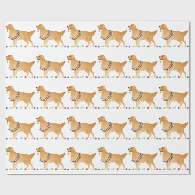 Golden Retriever Christmas Design Wrapping Paper (Flat)
