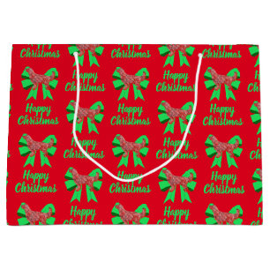 Golden Retriever Christmas Dog & Green Bow Large Gift Bag