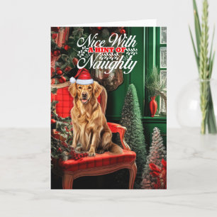 Golden Retriever Christmas Dog Naughty or Nice Holiday Card