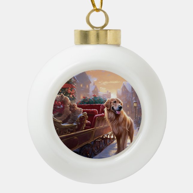 Golden Retriever Christmas Festive Season  Ceramic Ball Christmas Ornament (Front)