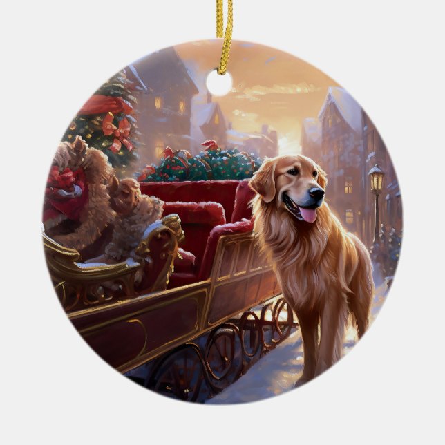 Golden Retriever Christmas Festive Season  Ceramic Tree Decoration (Front)