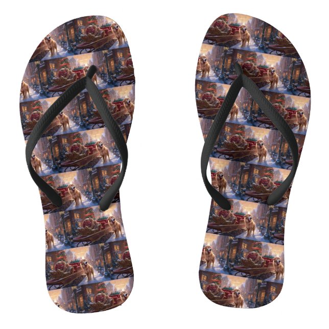 Golden Retriever Christmas Festive Season  Flip Flops (Footbed)