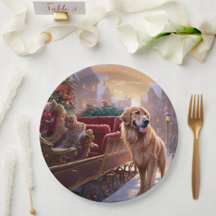 Golden Retriever Christmas Festive Season Paper Plate