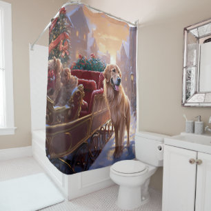Golden Retriever Christmas Festive Season  Shower Curtain