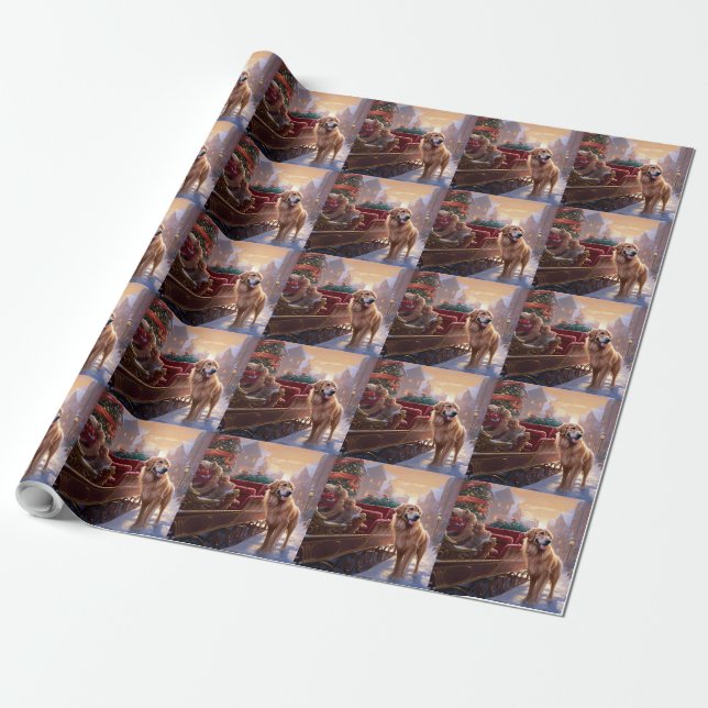 Golden Retriever Christmas Festive Season  Wrapping Paper (Unrolled)