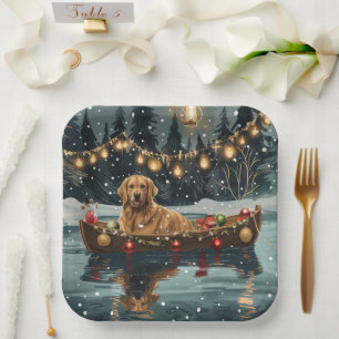 Golden Retriever Christmas Festive Voyage  Paper Plate