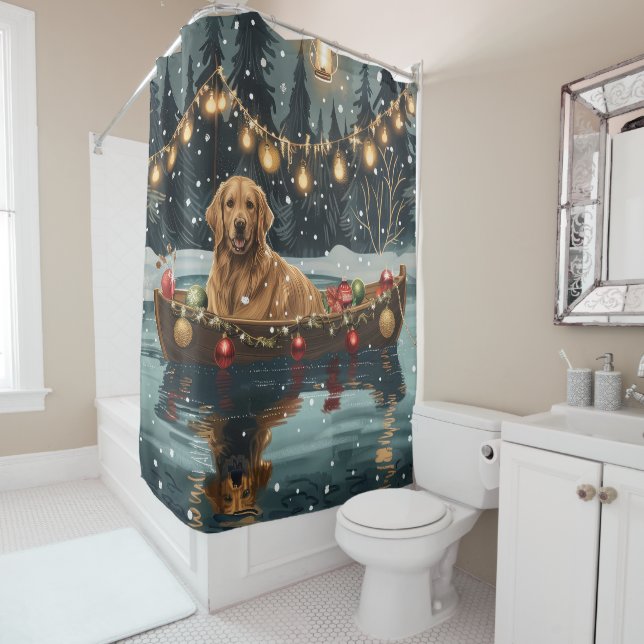 Golden Retriever Christmas Festive Voyage  Shower Curtain (In Situ)