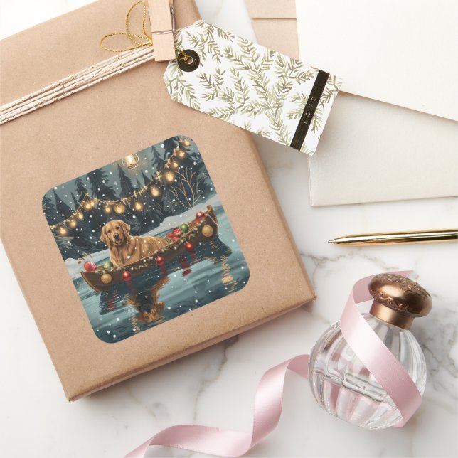 Golden Retriever Christmas Festive Voyage  Square Sticker (Gifting)