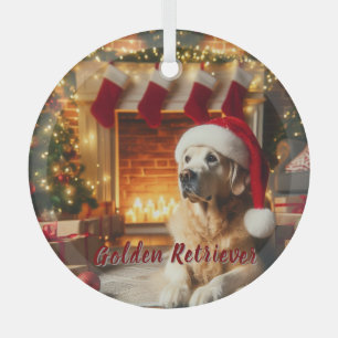 Golden Retriever Christmas Glass Tree Decoration