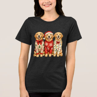 Golden Retriever Christmas Holiday lights Outfit Tri-Blend Shirt