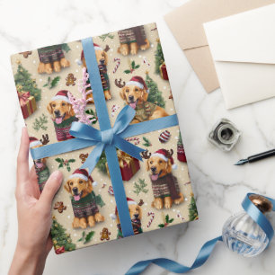 Golden Retriever Christmas Holiday Pattern Wrapping Paper