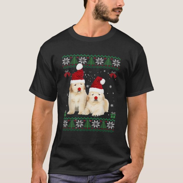 Golden Retriever Christmas Lights Santa Puppy Dog  T-Shirt (Front)