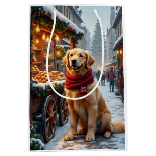 Golden Retriever Christmas Market Art Medium Gift Bag