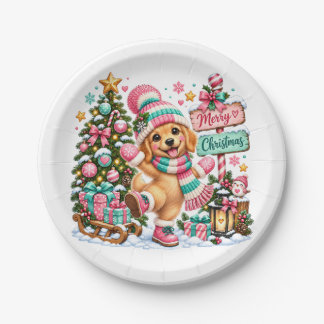 Golden Retriever Christmas Paper Plate