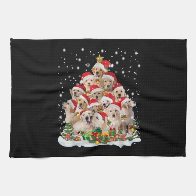 Golden Retriever Christmas Premium Tea Towel (Horizontal)