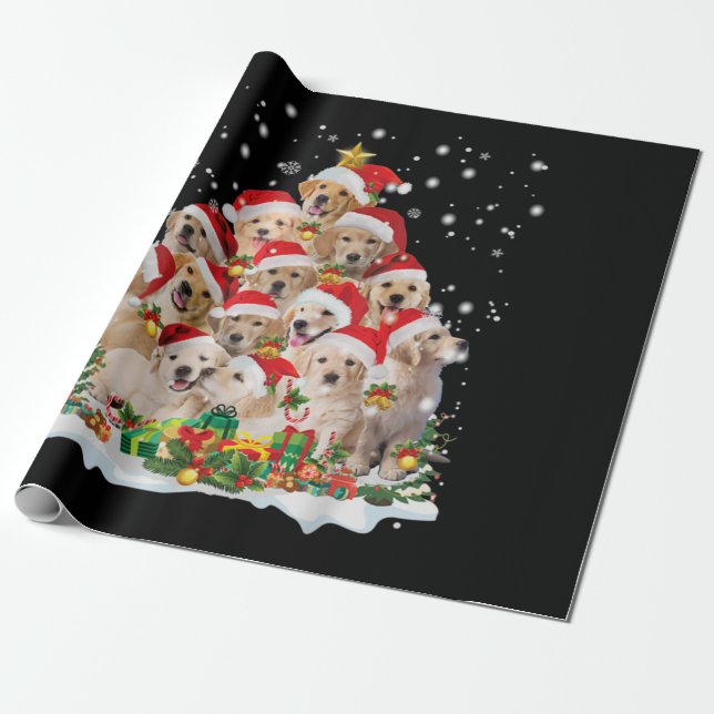 Golden Retriever Christmas Premium Wrapping Paper (Unrolled)