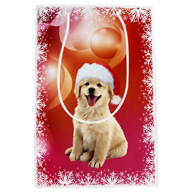 Golden retriever Christmas puppy Medium Gift Bag (Front)