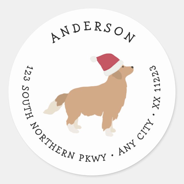 Golden Retriever Christmas return address Classic Round Sticker (Front)