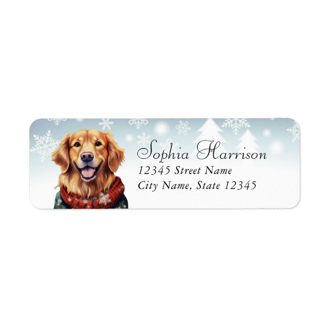 Golden Retriever Christmas Return Address Labels (Front)