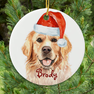 Golden Retriever Christmas Santa Cute Dog Ceramic Tree Decoration