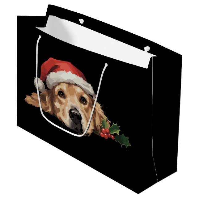 Golden Retriever Christmas Santa Hat Dog Xmas Large Gift Bag (Front Angled)