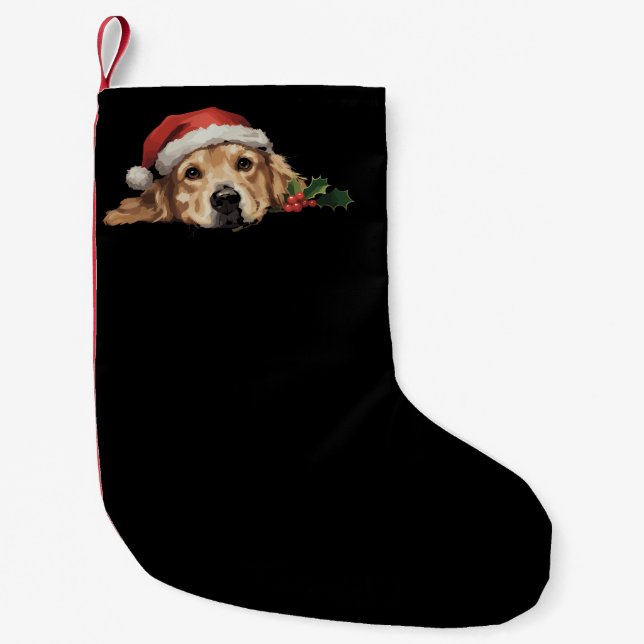 Golden Retriever Christmas Santa Hat Dog Xmas Small Christmas Stocking (Front)