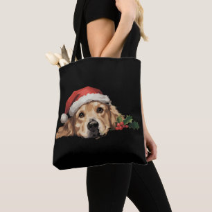 Golden Retriever Christmas Santa Hat Dog Xmas Tote Bag